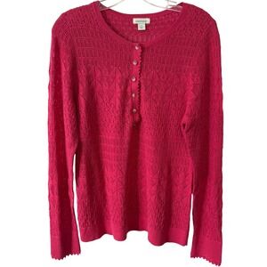 NWOT‎ Sundance Women's Hot Pink Pointelle Long Sleeve Popover Sweater in Size L